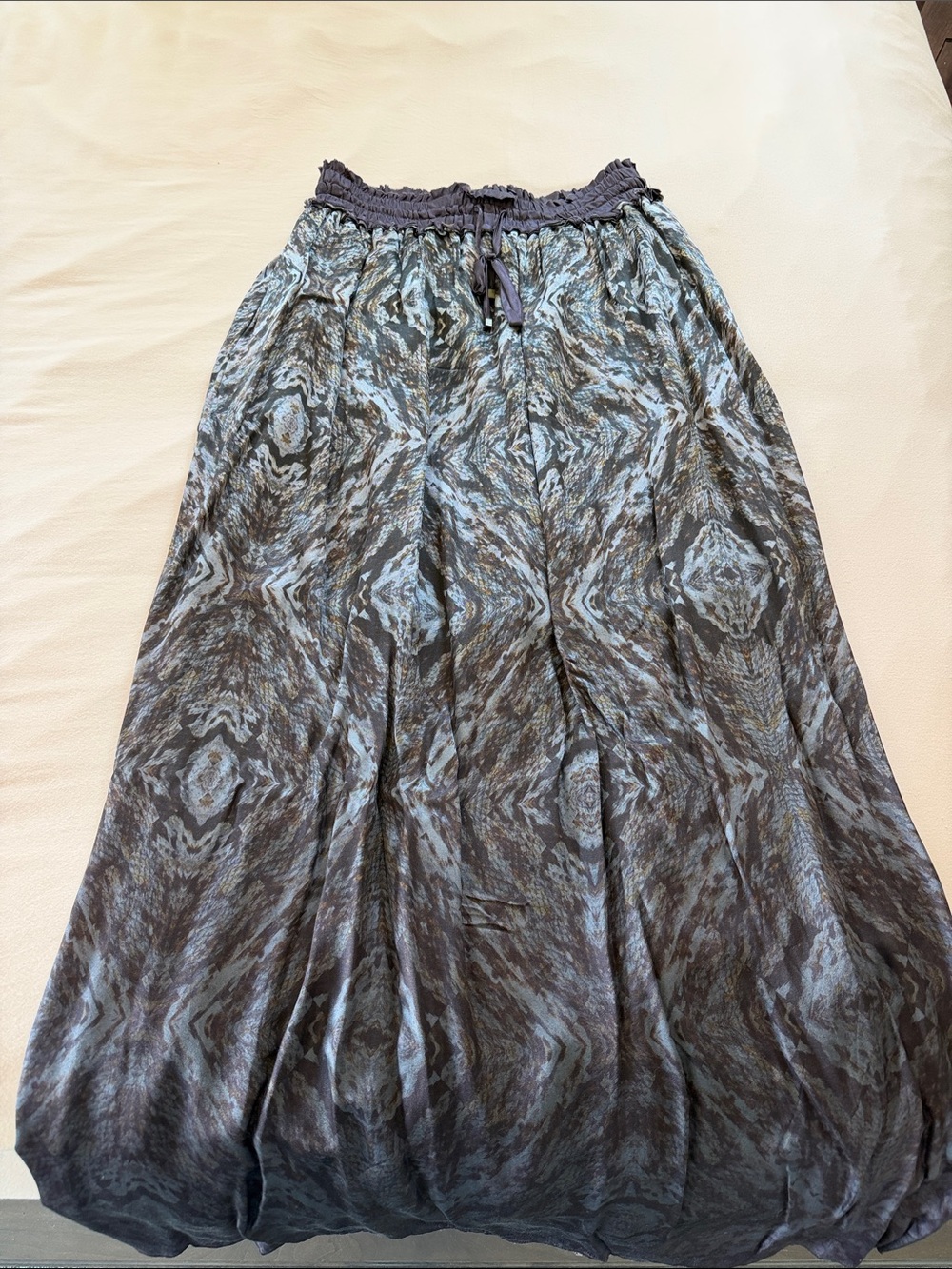 Anthropologie Flowy Blue-Grey Patterned Maxi Skirt